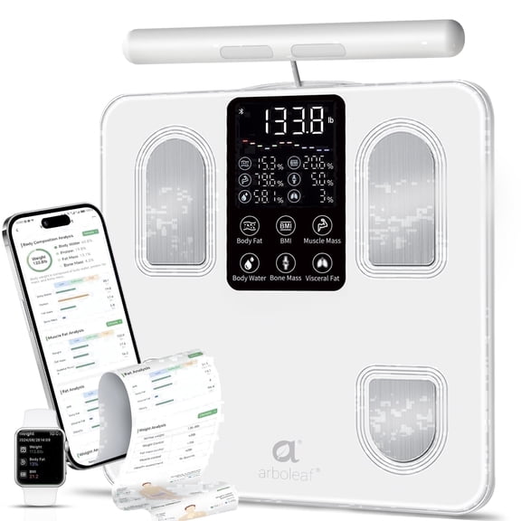arboleaf 8-Electrode Smart Scale, High Precision Body Fat Analyzer, Track 50  Metrics BMI Muscle Mass, Digital Bluetooth Bathroom Scale