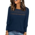 thumbnail image 2 of FRSASU Waffle Knit Tops Women Lace Crew Neck Long Sleeves Shirts Dressy Casual Blouses Basic Navy, 2 of 5