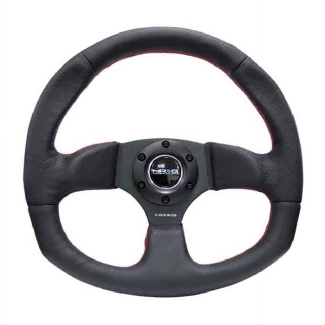 NRG RST-009R-RS 320 mm Horizontal & 330 mm Vertical Reinforced Steering Wheel, Leather with Red Stitching