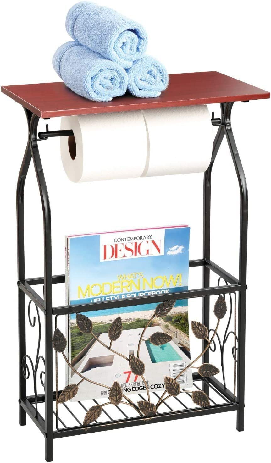 Decorative Bathroom Side Table w/ Toilet Paper Holder and Magazine