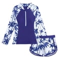 thumbnail image 2 of hengsof Girls Summer Fashion Printed Two Piece Swimsuit Set Long Sleeve Zip Up Rash Guard Elastic Waist Shorts Swimsuit with Built in Pads Surf Beach Vacation Swimsuit Set, 2 of 7