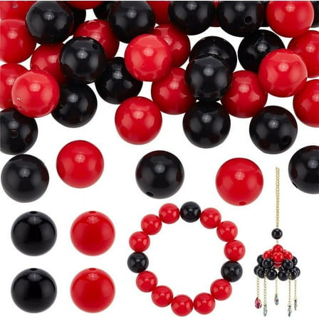 40pcs 15mm Silicone Beads 2 Colors Black Focal Beads Red Rubber Beads Pen Beads Bracelet Beads Round Loose Beads for Christmas Halloween Pens Keychain Lanyard Bag Chain Jewelry Making