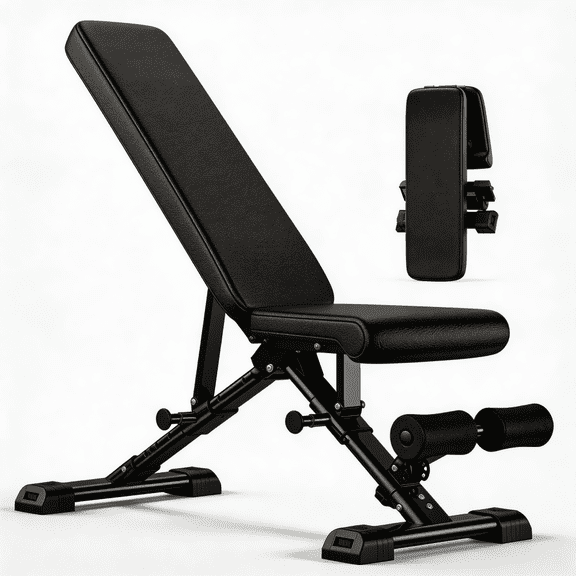 Adjustable Weight Bench with Resistance Bands, Foldable Incline/Decline Workout Bench for Full-Body Training, Multi-Purpose Strength Training Bench for Home Gym, Black