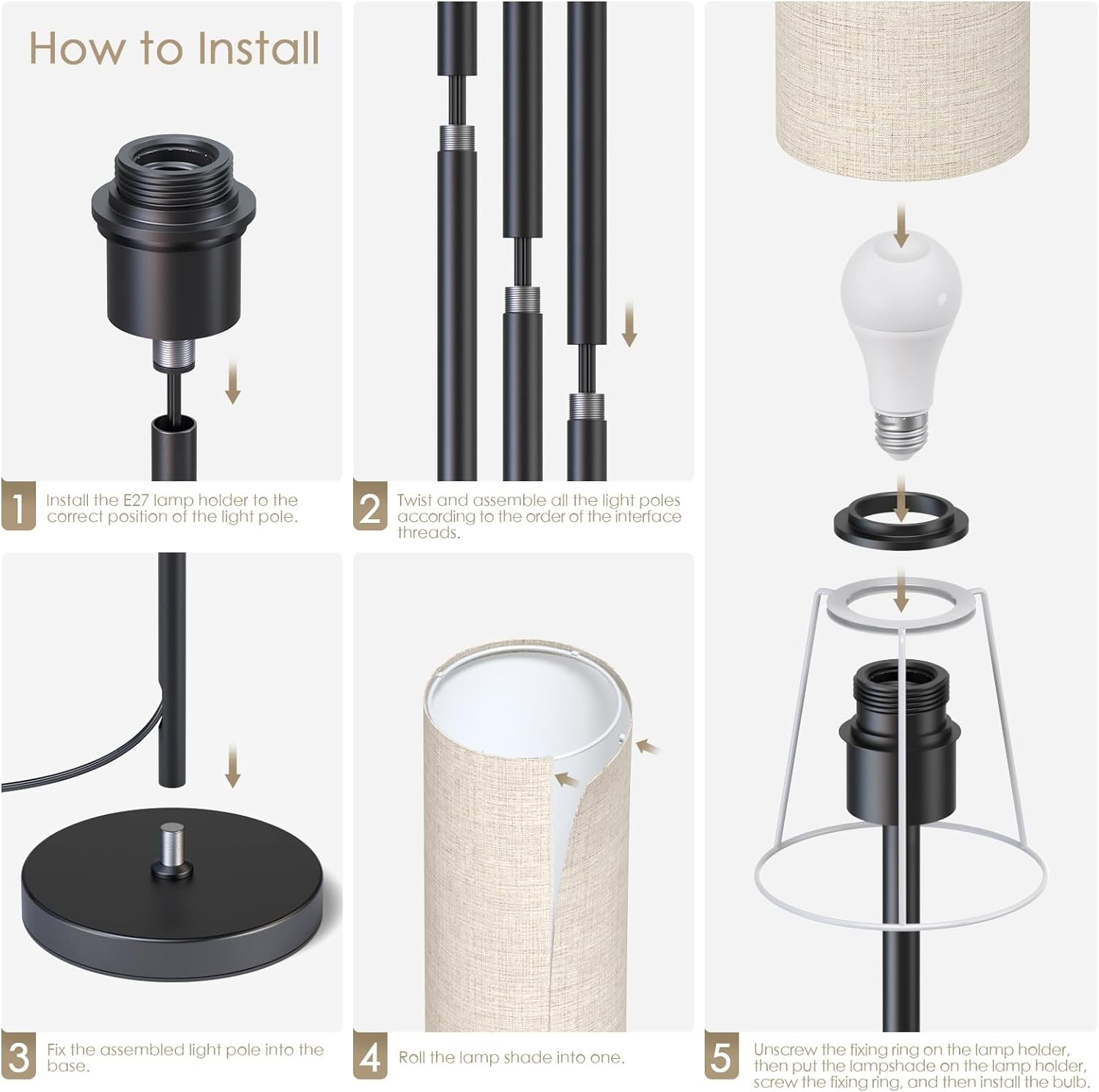 CAALOGT Floor Lamp, Modern Standing Lamp with 3 Color Temperatures, Foot Switch, for Living Room, Bedroom (9W LED Bulb )