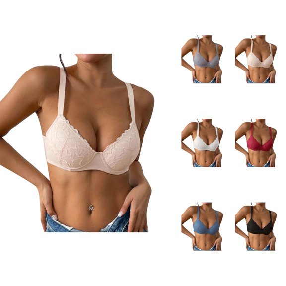 Underwire Bras for Women Elegant Floral Lace Lightweight Breathable Adjustable Strap Side Support Push Up Bra