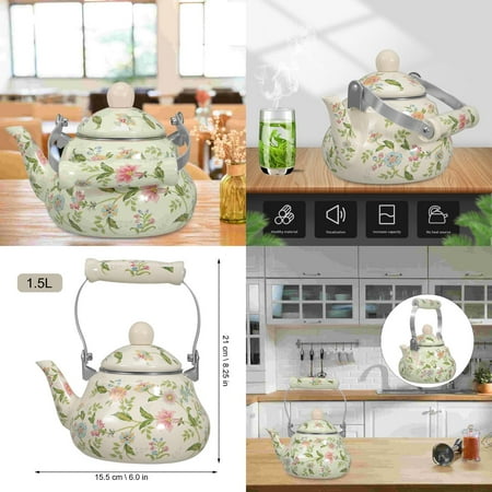 

DUMNGWH Stylish Vintage Enamel Teapot - Elegant Leak-Proof Net Design - Chic Retro 1.5 Litre Capacity - Perfect for Brewing Tea and Coffee - Essential Accessory for Cooktop Milk Tea - Cla
