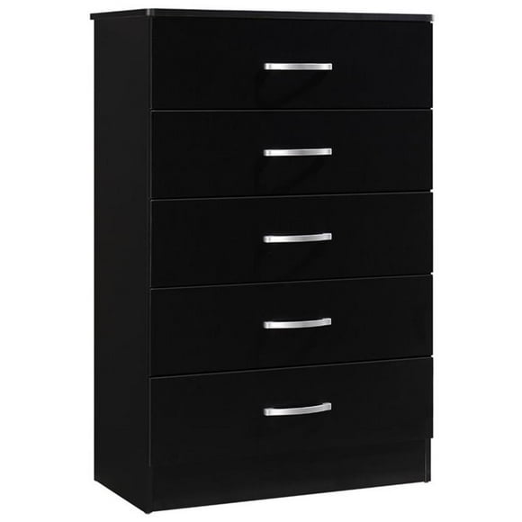 Hodedah Commode Contemporaine en Bois à Cinq Tiroirs, Fini Noir