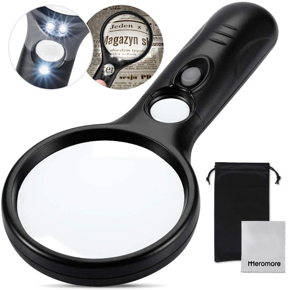 Magnifying Glass with 3 LED Light, Meromore Lighted Handheld Magnifier with 3x 45x Magnification for Kids and Seniors Reading Book, Jewelry, Coins, Stamps, Craft & Hobbies