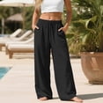thumbnail image 6 of NIEWTR Linen Wide Leg Pants Woman High Waisted Pull On Button Drawstring Baggy Casual Summer Palazzo Pants with Pockets（A01-Black,M), 6 of 9