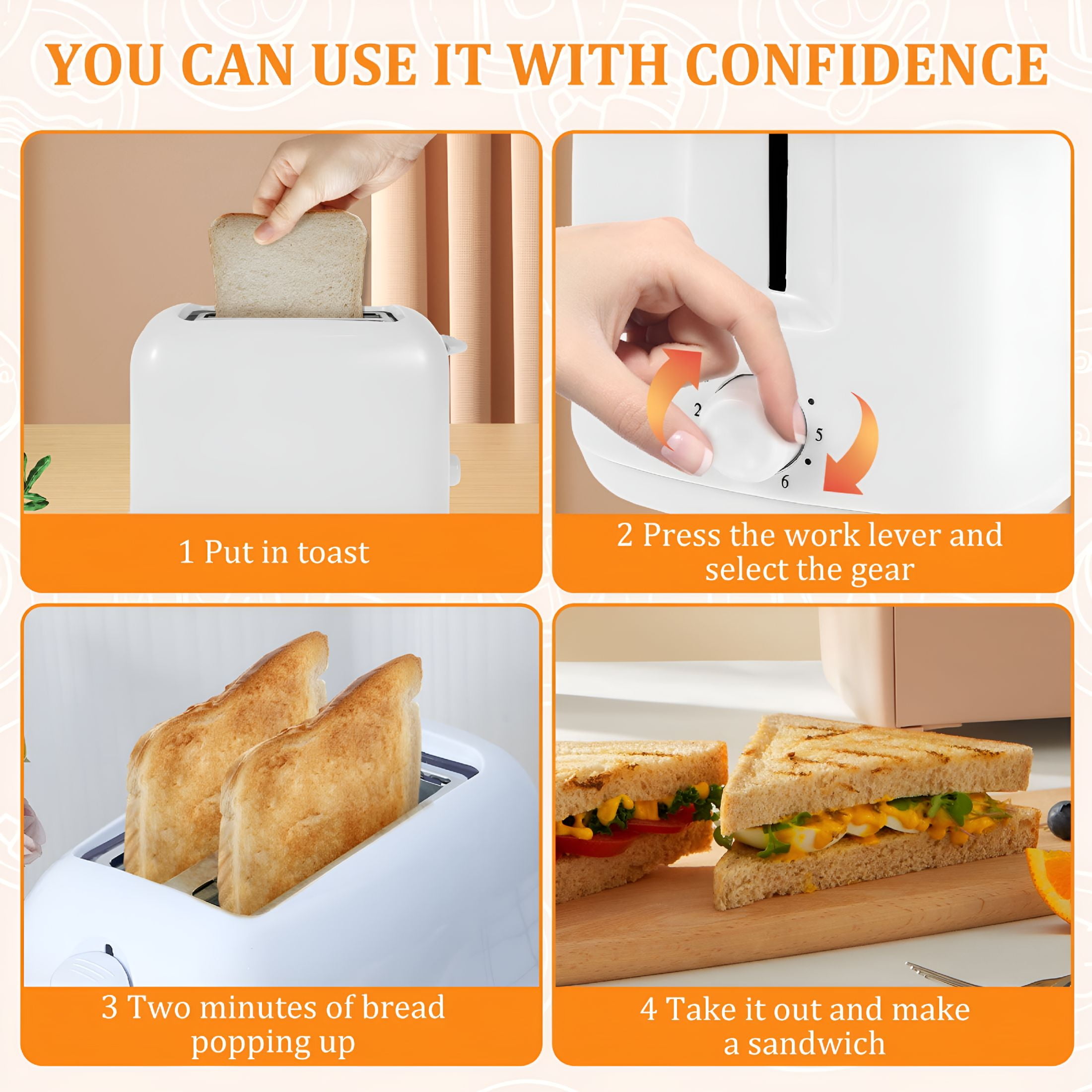 HIBIBUD 2026 New 2 Slice Bread Toaster with Double Wide Slots,6 Settings Slice Toaster with Removable Tray,Practical Small Toaster for Kitchens and Home Compact Toaster