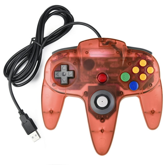 LUXMO USB Controller for Classic N64 Games, Wired USB Gamepad Joystick for Windows PC Mac Linux Raspberry Pi 3 (Clear Red)