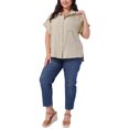 thumbnail image 2 of Camisas de mujer de talla grande con botones Agnes Orinda, con solapa, mangas cortas enrolladas, dobladillo dividido, blusas de verano, tops casuales con bolsillo 3X beige, 2 of 5