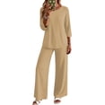 thumbnail image 2 of 2 Piece Sets for Women 3/4 Length Sleeve Lounge Sets Summer Beach Vacation Travel Outfits Tops and Wide Leg Pants Sets Khaki XL, 2 of 6