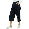 thumbnail image 5 of Bimba Women's Loose Casual Denim Culotte Capri Pants With Back Elastic Waist Navy Blue - XX-Large, 5 of 8
