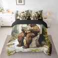 thumbnail image 2 of jejeloiu Abstract Cartoon Bear 7-Piece Twin Bedding Sets,Green Brown Bedding Comforter Set For Kids Reversible, 2 of 8