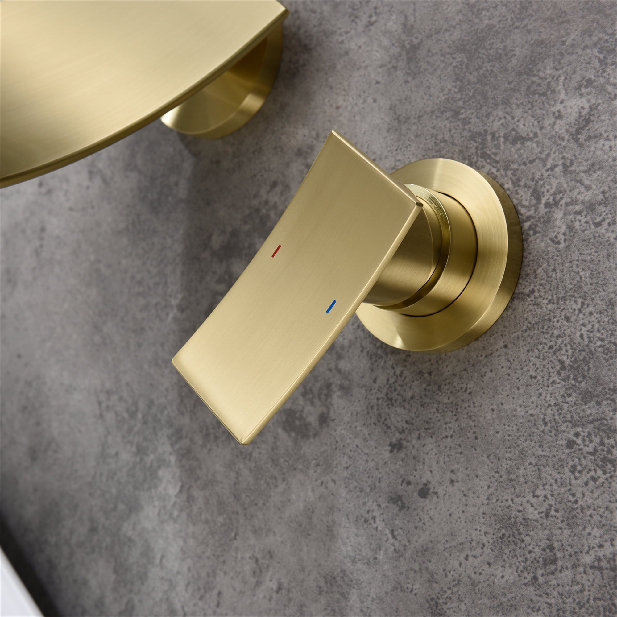 Cfowner Wall Mount Bathtub Faucet, Single Handle Bathroom Fixtures Widespread Faucet, 2 Hole Waterfall Spout Faucet, Gold