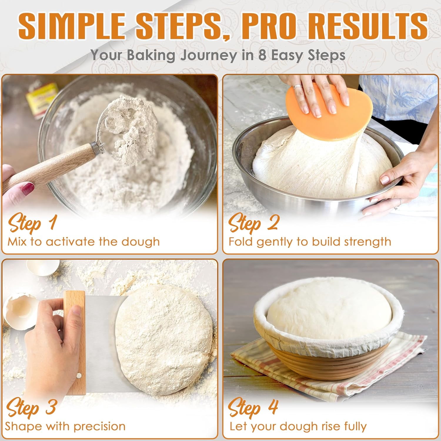 COOKSMITP Bread Proofing Basket Set, 9" Round & 10" Oval, A Complete Sourdough Starter Kit with Bread Sling, Brush, Bread Lame, Dough Whisk, Bowl Scraper, Dough Scraper - Sourdough Tools and Supplies