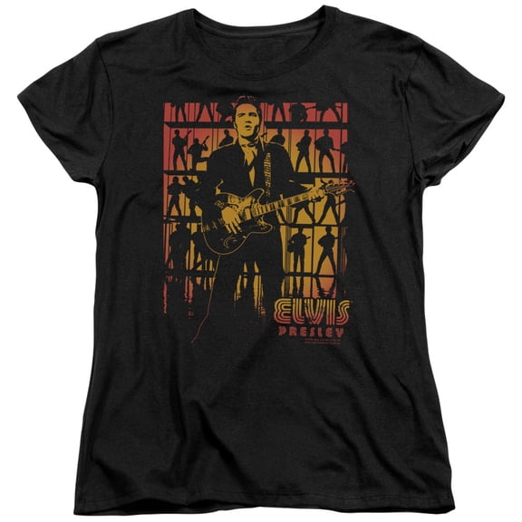 Trevco ELV604-WT-2 Elvis Presley & Comeback Spotlight Womens Short Sleeve T-Shirt, Black - Medium