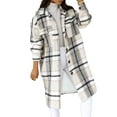 thumbnail image 1 of Qiylii Ladies Long Shirt Coat, Plaid Loose Single-breasted Thin Woolen Outwear, 1 of 9