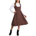 thumbnail image 2 of INSPIRE CHIC Vintage Pinafore Dress for Women's Lace Trim Button Overalls Midi Dress with Pockets S Brown, 2 of 6