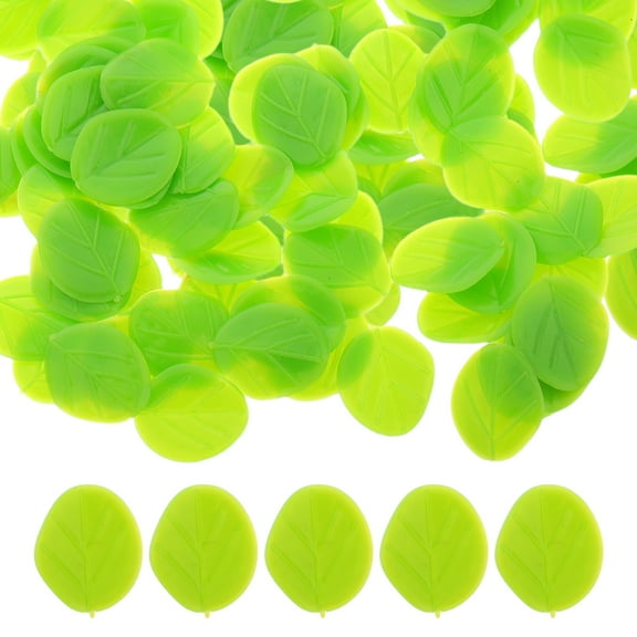OUNONA 100pcs Miniature Artificial Green Leaves, Realistic Tiny PVC Plant Decorations for Crafts, Cake Toppers, Photo Props 1.2cm
