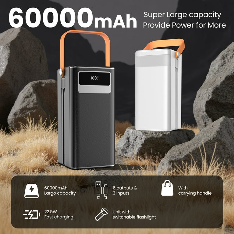 Power Bank 60000mAh Portable Charger Fast Charging 22.5W PD4.0 & QC 4.0  with USB C Battery Pack High Capacity External Battery Phone Charger for ...