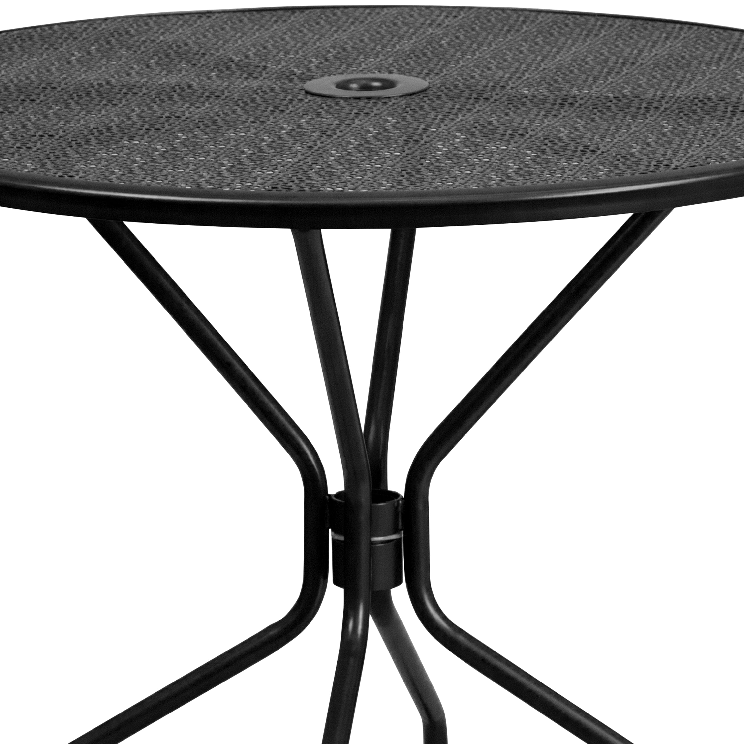 Flash Furniture Commercial Grade 35.25" Round Black Indoor-Outdoor Steel Patio Table Set with 4 Round Back Chairs