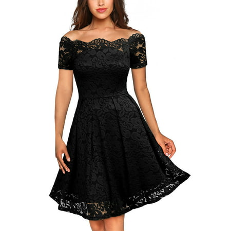 Miusol Women's Floral Lace Cold Shoulder Evening Party Summer Dresses with Short Sleeve