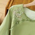 thumbnail image 6 of Busydd Spring Tops for Women M-2XL Trendy Solid Color Embroidered Womens Tops Casual Peasant 3/4 Length Sleeve Summer Tops Comfy Round Neck Button Going Out Tops Blouses, 6 of 9