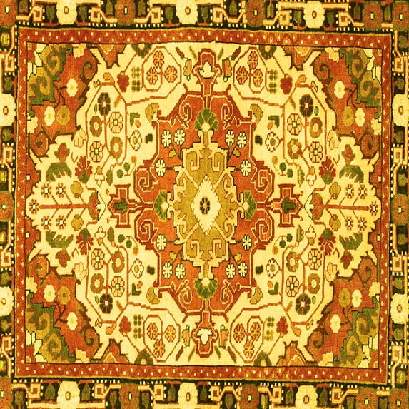 Ahgly Company Indoor Square Medallion Yellow Traditional Area Rugs, 6' Square