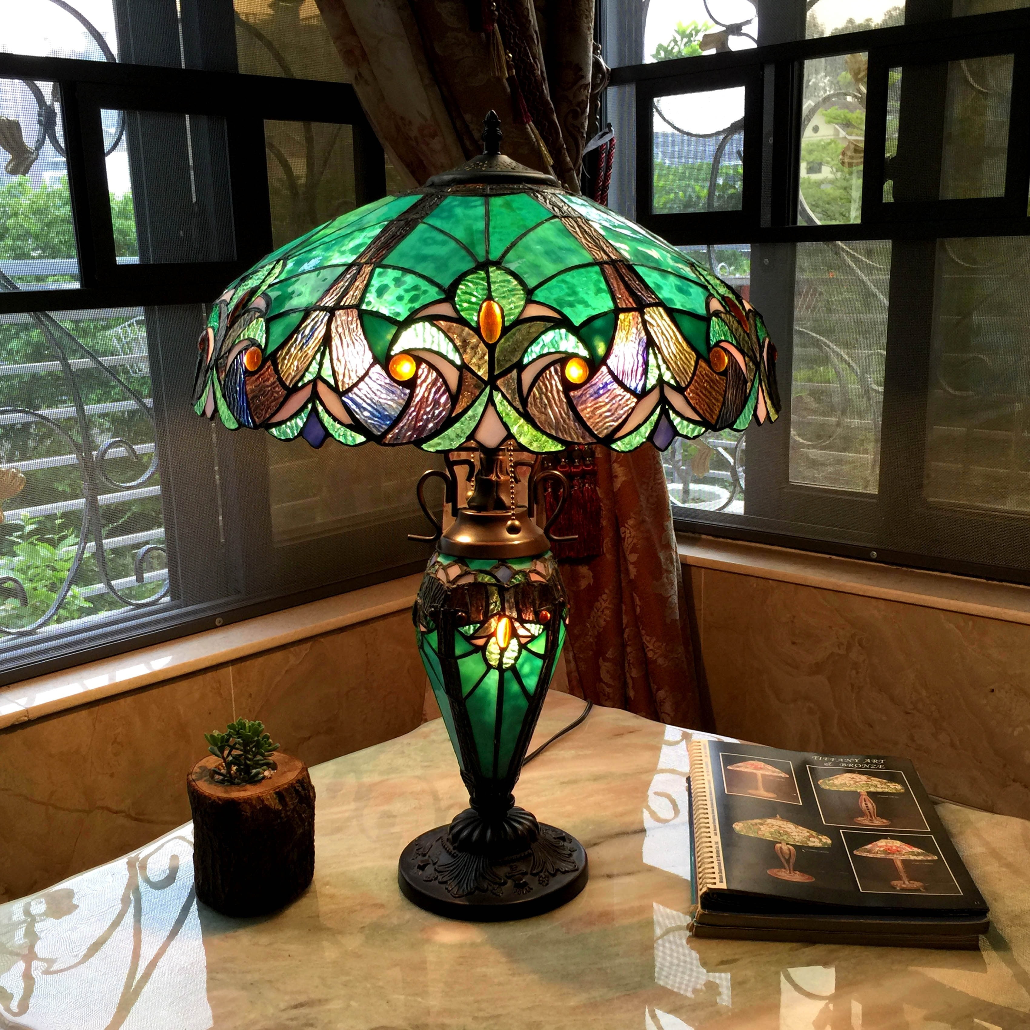 Tiffany Style Table Lamp Bedroom Stained Glass 18 Shade Night Light In Base New 91037040947 Ebay