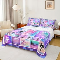 Feelyou Cute Ballet Dance Twin Sheet Sets, Purple Patchwork Plaid Bedding, 3pcs