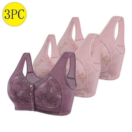 Elvqul Bras for Women Wireless Plus Size 3 Pack Bralette Purple Nylon Underwear Bras