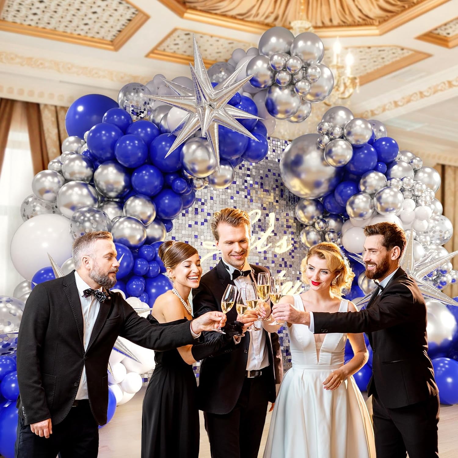 Royal Blue and Silver Balloon Arch Garland Kit, Confetti Balloons for Wedding Graduation New Year Retirement Birthday Party Decorations