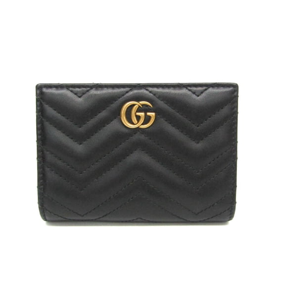 Pre-Owned Gucci GG Marmont 773427 Women's Leather Wallet (bi-fold) Black (Good)