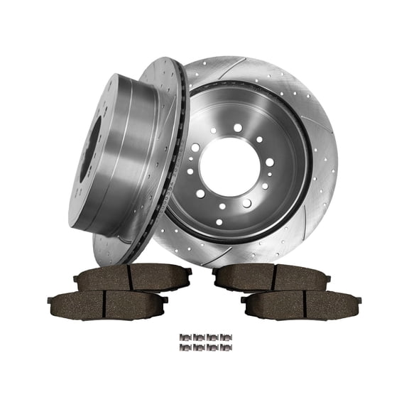 Set of 6 Rear 345mm Drilled Slotted Brake Disc Rotors-Ceramic Brake Pad Kit For 2007-2021 Toyota Tundra