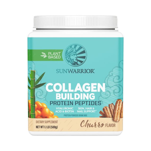 Sunwarrior Vegan Collagen Building Peptides Plant-Based Protein Powder with Hyaluronic Acid & Biotin for Hair Skin Nail Support Non-GMO Dairy Sugar Free Low Carb | Churro Flavored 20 Servings