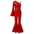 thumbnail image 3 of vastwit Kids Girls One Shoulder Flared Jumpsuit with Sequins Fancy Romper Disco Dance Party Outfit Red 12, 3 of 6