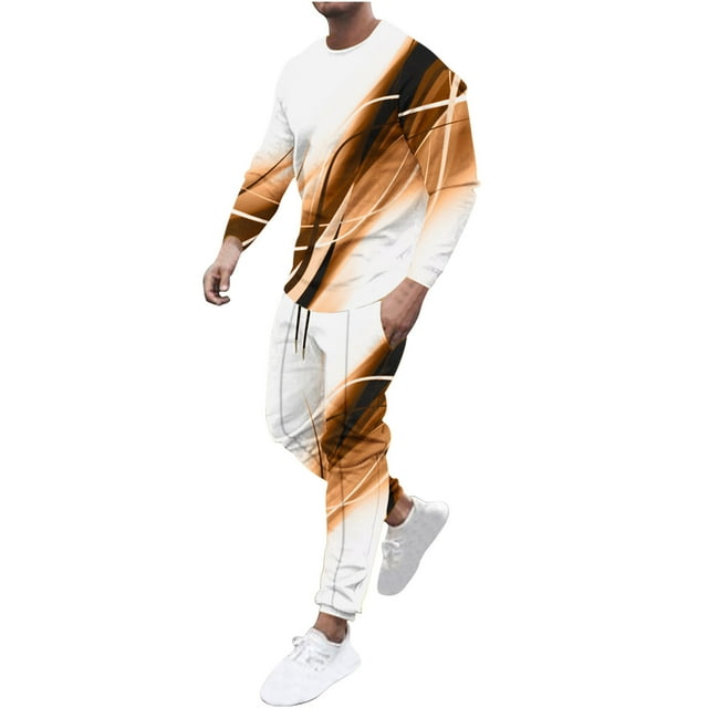 Enjoytime Mens Two Piece Winter Outfit Printed Long Sleeve Pullover Tops Sweatpants Plus Size Matching Sets Casual Athletic Sweatsuits