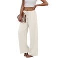 thumbnail image 7 of Flowy Palazzo Pants for Women with Pockets Casual Wide Leg Pants Lounge Cruise Beach Vacation Clothes Uncuffed Elastic Waist Boho Trousers, Beige, 30" Inseam, S, 7 of 7