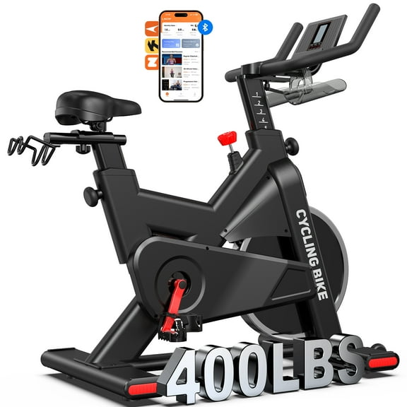 LNOW Pro Magnetic Exercise Bike - 45 lbs Flywheel Commercial Indoor Cycle, 400 lbs Capacity Home Gym Bike with LCD Monitor & App