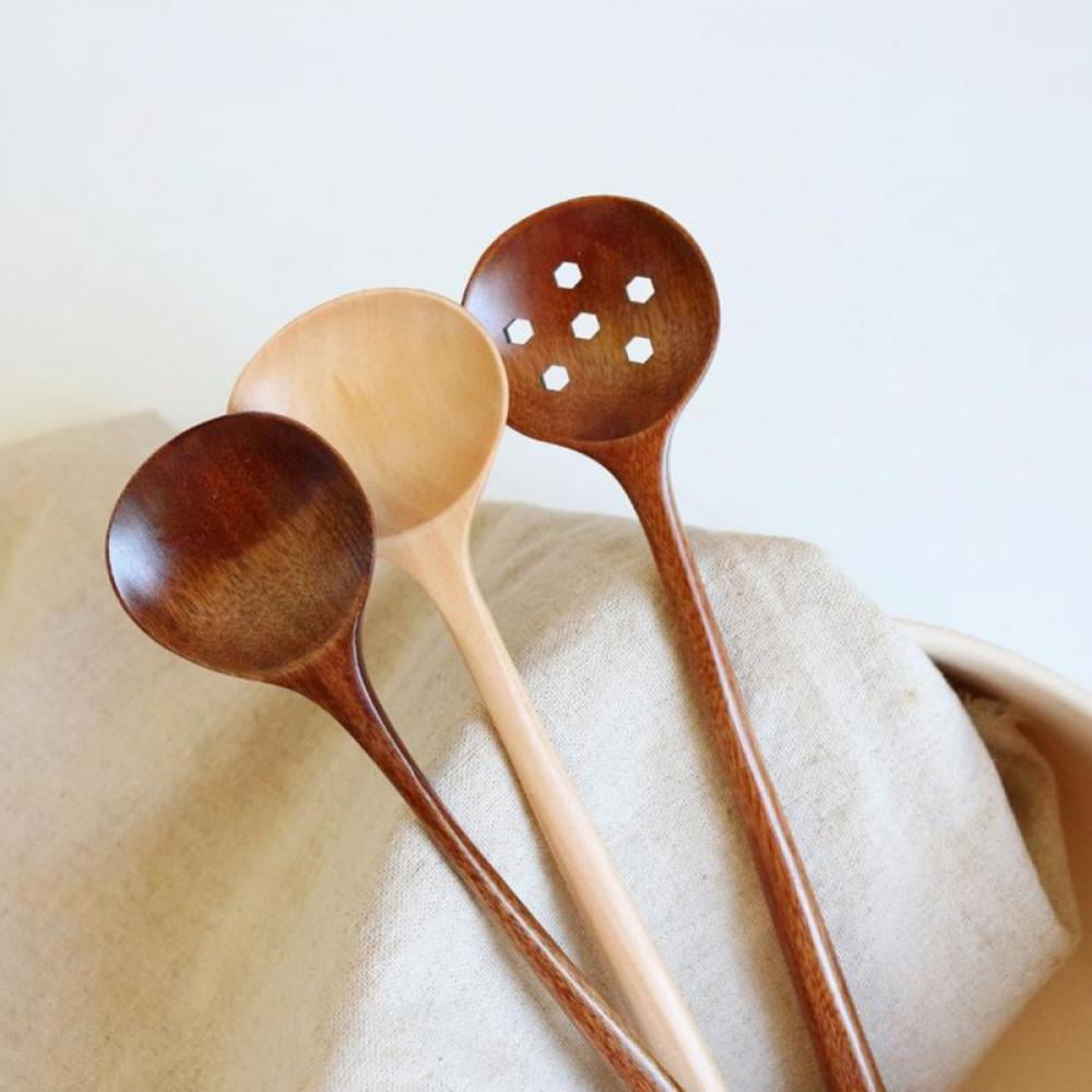 1pc Wood Wooden Spoon Long Handle Coffee Tea Mixing Spoons Soup Scoop Tableware 