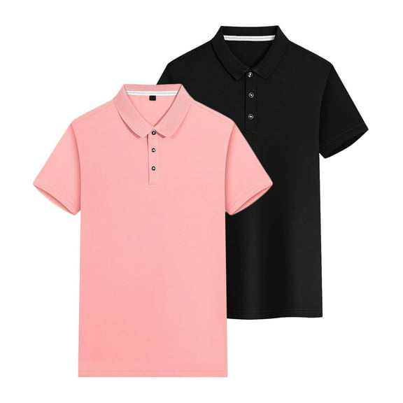 2 Pack Sport Polos Shirts for Women Plus Size Short Sleeve Casual Golf Blouses Button Collar School Uniform Workout Tops, Pink, XL