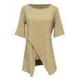 thumbnail image 6 of Summer Cotton Linen T Shirts for Women Crewneck Short Sleeve Fashion Boho Tees Casual Asymmetrical Tunics Blouses, 6 of 7