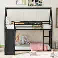 thumbnail image 3 of Harper & Bright Designs Twin Over Twin Bunk Beds with Slide, Metal Frame House Bunk Bed, Low Twin Bunk Beds with Built-in Ladder, Black, 3 of 10