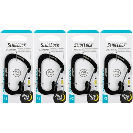 Nite Ize SlideLock Carabiner Stainless Steel - Key Holder Carabiner for Daily Use - Secure Keychain Organizer with Lock - Lockable Carabiner Fits Multiple Keys - Size 3, Black (4 Pack)