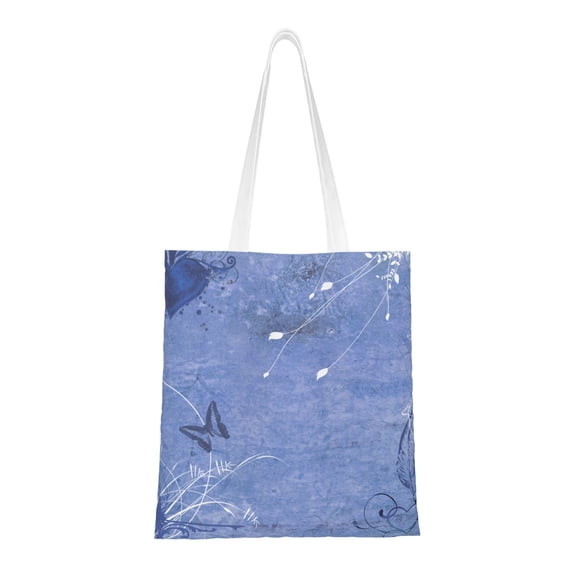 YFYANG Reusable Cotton Canvas Tote Shopping Bag, Retro Blue Dream Washable Portable Grocery Bag for Daily Travel