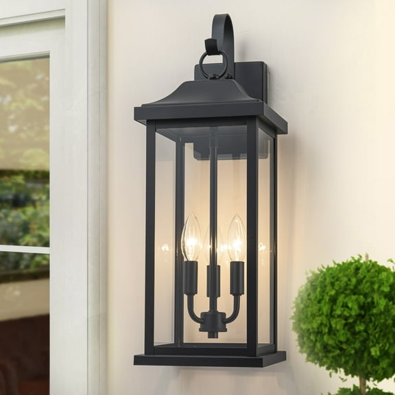 C Cattleya 22.25in 3-Light Modern Matte Black Outdoor Wall Lantern with E12 Base Socket