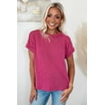 thumbnail image 3 of Women's Rose Red Textured Knit Exposed Stitching T-shirt - [ZhiHiMeRi] | (US 12-14)L, 3 of 7