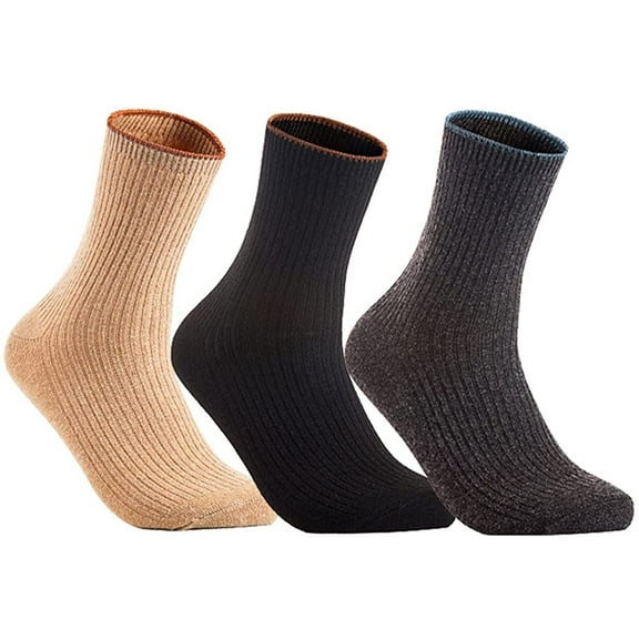 Lian LifeStyle Women's 3 Pairs Cute & Comfortable Wool Crew Socks Size 6-9 HR1612, Color Beige, Black, DarkGrey